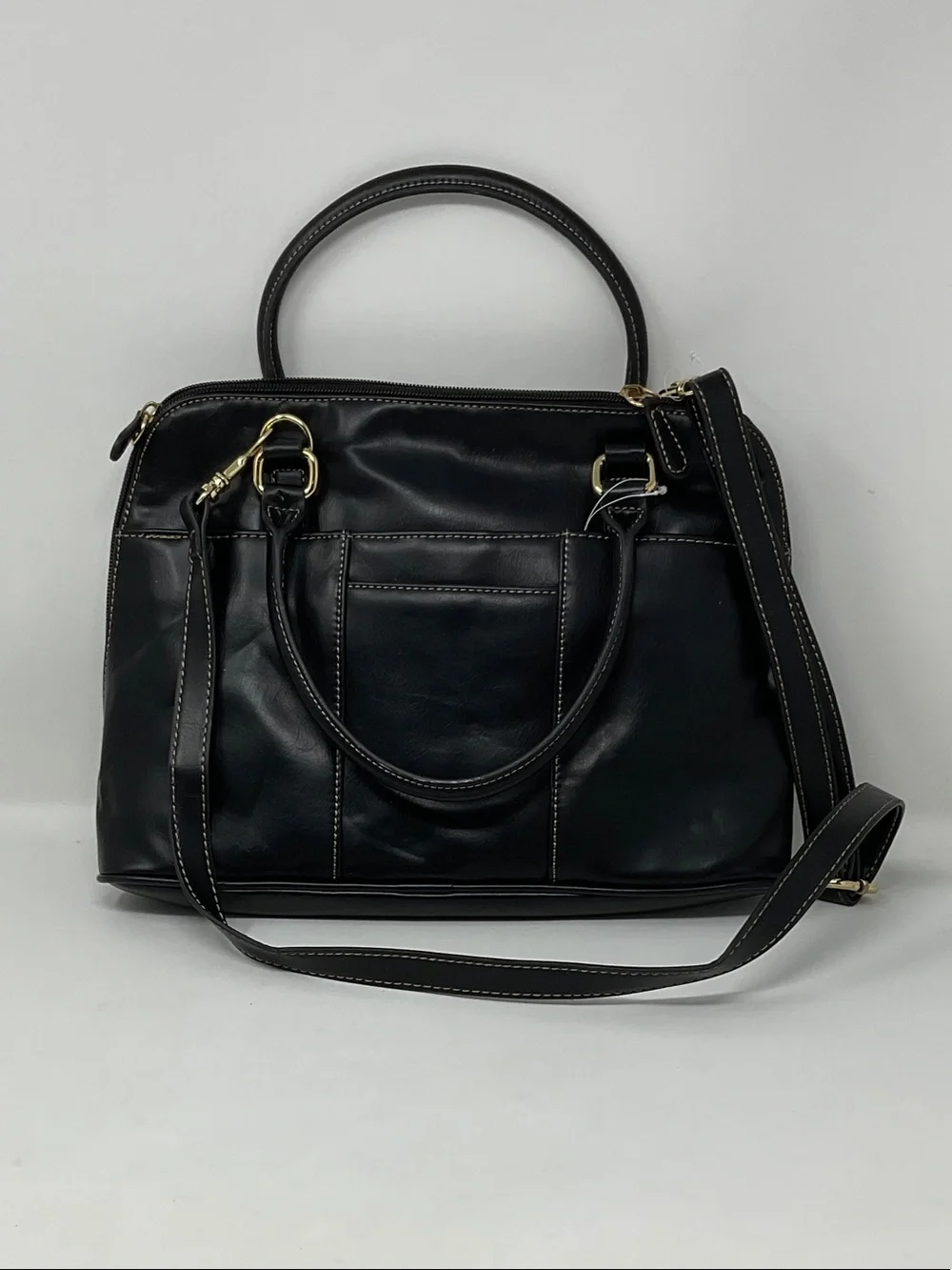 Giani Bernini Black Leather Satchel with Gold-Tone Hardware